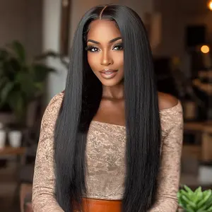 Klaiyi New EasiContour Yaki Straight V Part Wig Meets Real Scalp Ready To Wear Glueless Wig with Invisi Drawstring