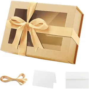 Gift Box With Window, 9x6.5x3.8 Inches, Clear for Present With Ribbon, Card, Groomsman Proposal, Magnetic Lid