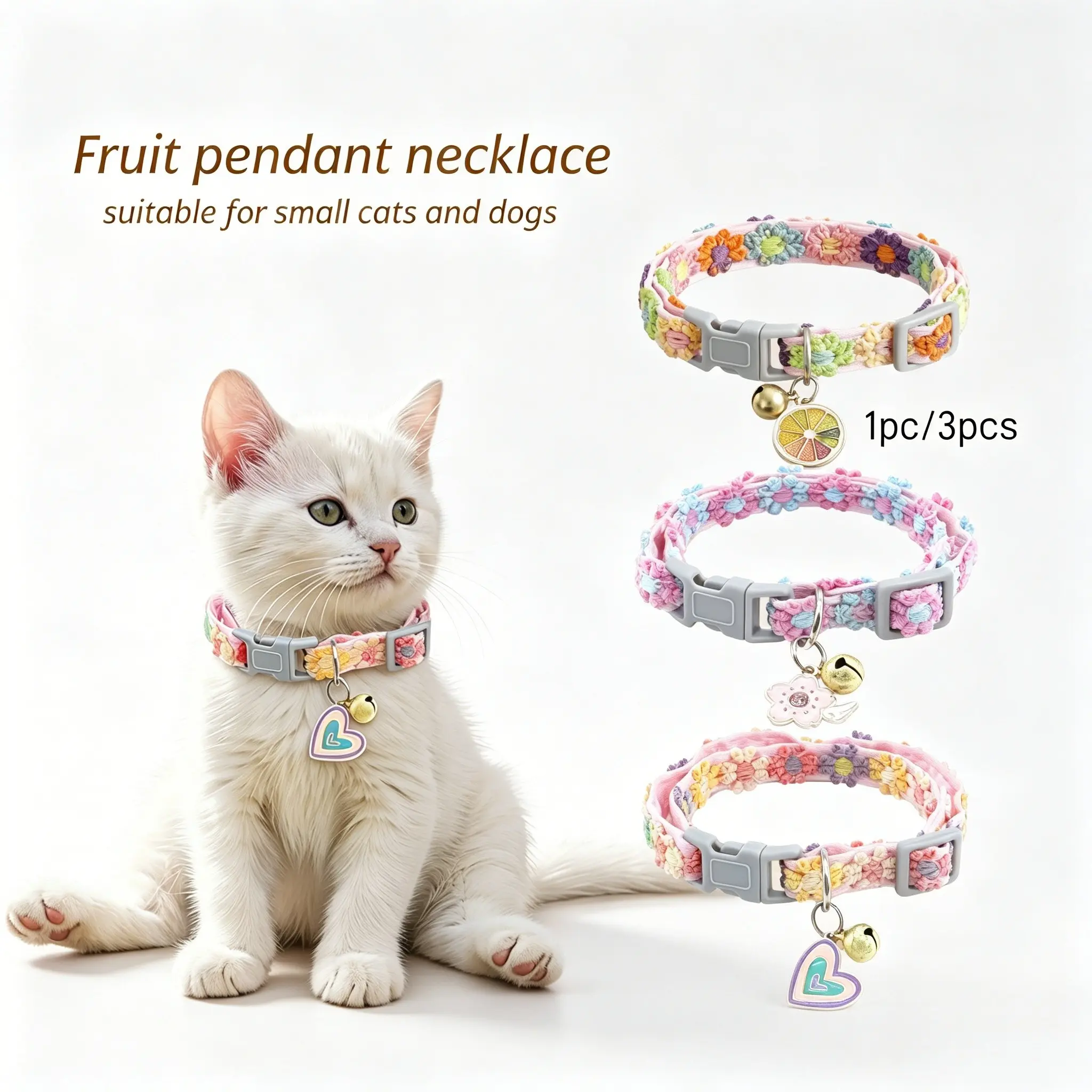 1/3 Counts Ins Minimalist Adjustable Pet Collar with Lemon, Heart or Flower Pendant, Soft Neckwear for Small and Medium Dogs and Cats, Puppy and Kitten Photo Props for Wedding and Birthday Party Adjustable collars