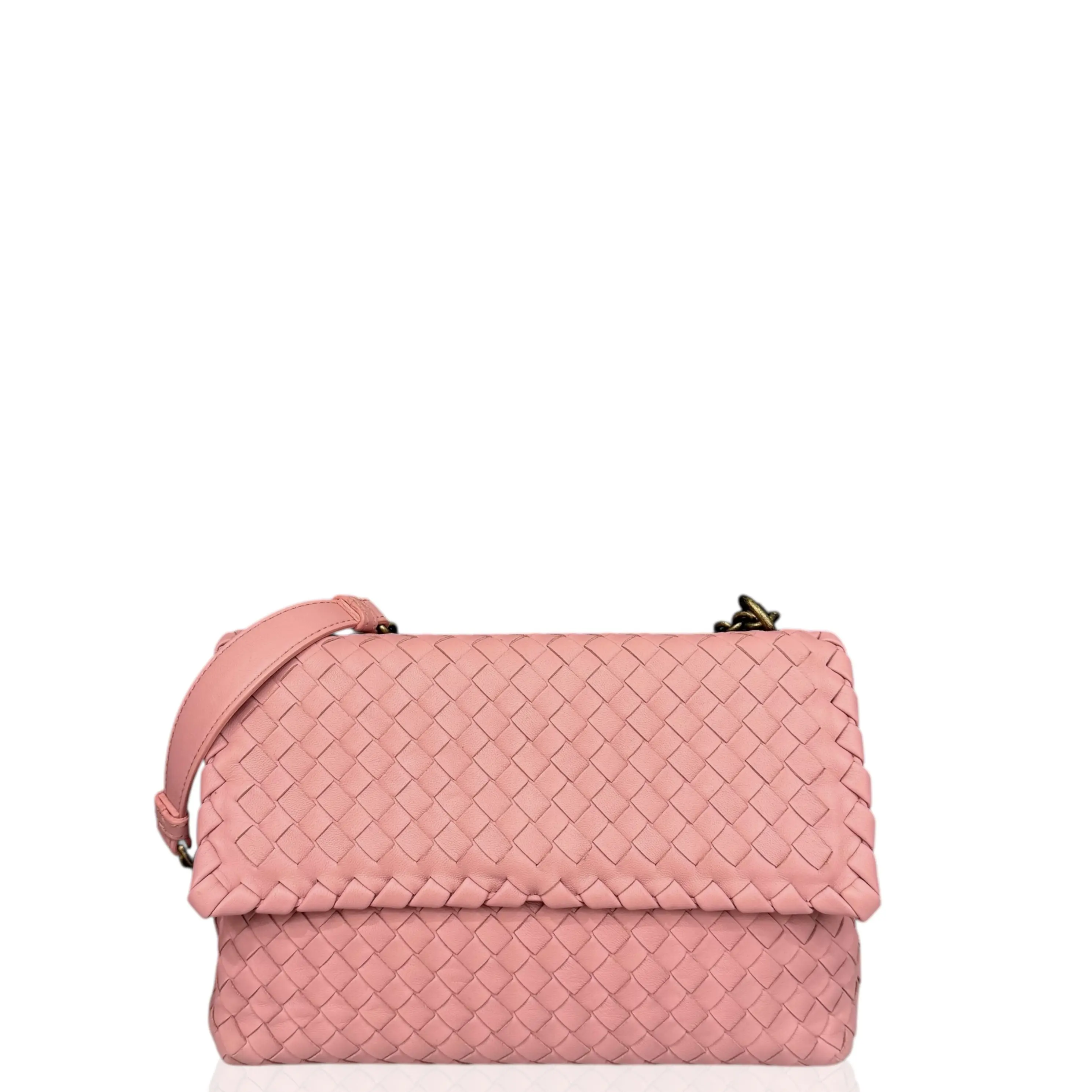 Pre-owned BOTTEGA VENETA Leather Shoulder Bags Medium Olimpia Shoulder Bag Calfskin Intrecciato Pink (ym012826e0)