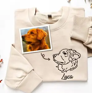 Custom Embroidered Pet Sweatshirt, Custom Embroidered Dog Hoodie with Pet Photo and Name, Embroidered Pet Portrait, Gift for Dog Dad/Mom