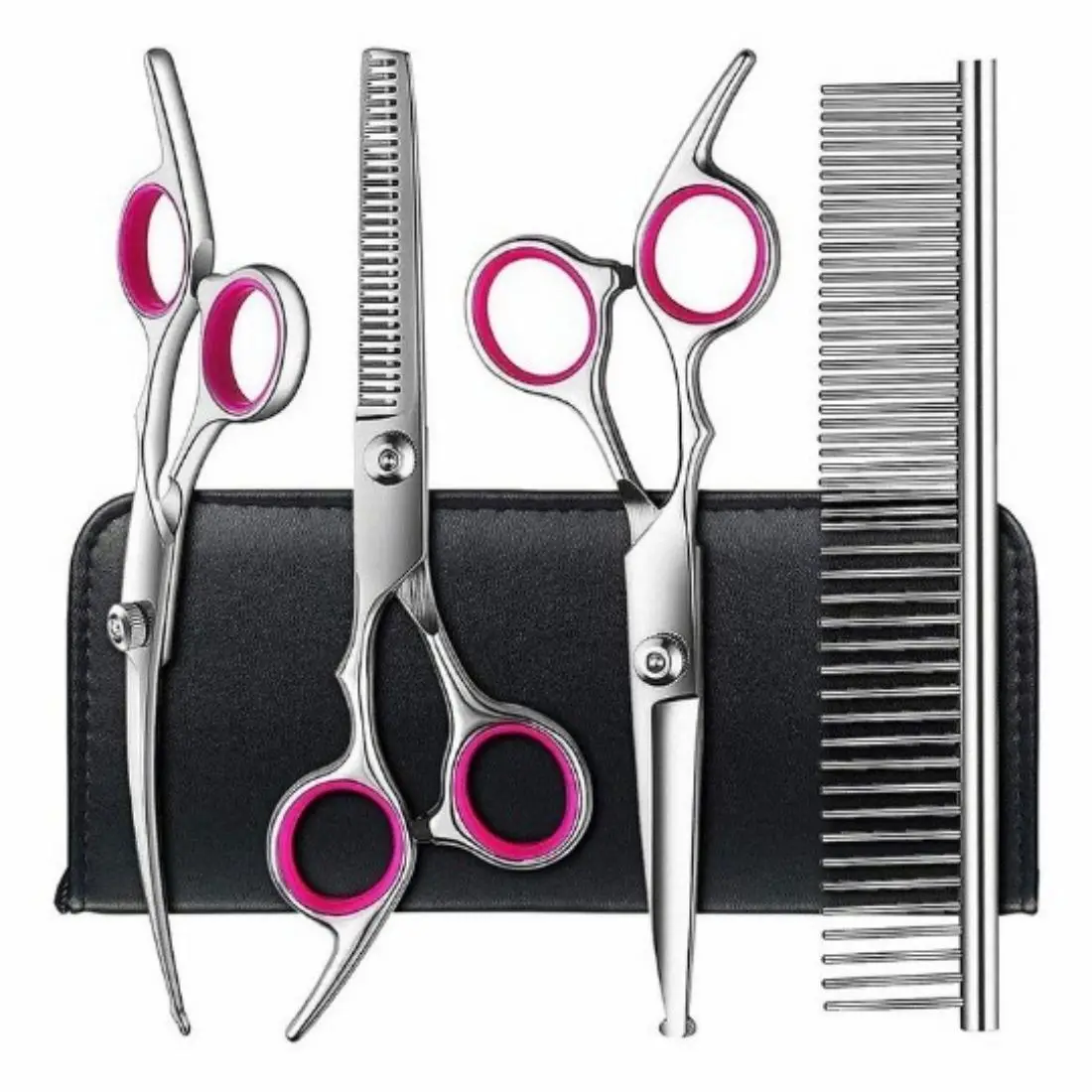 5 in1 Dog Grooming Scissors Kit, Professional Dog Scissors for Grooming with Safety Round Tips, Titanium Coated Grooming Scissors Kit for Dogs Cat Pet