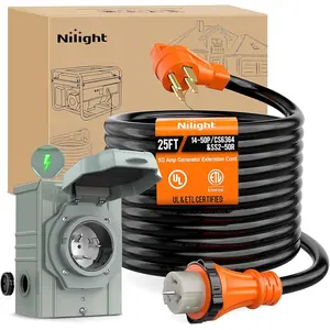 Nilight 50A 25FT Generator Extension Cord and Power Inlet Box 125/250V Heavy Duty 6/3+8/1 Gauge STW ETL Listed NEMA 14-50P/SS2-50R Twist Lock Connector for RV Outdoor Use