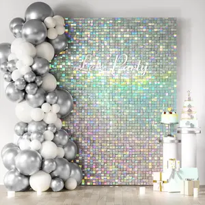 Iridescent Shimmer Wall Backdrop Panels 24/30/36/49PCS, Rainbow Sequins Backdrop for Birthdays, Weddings, Bachelorette & Disco Events Photo Booth