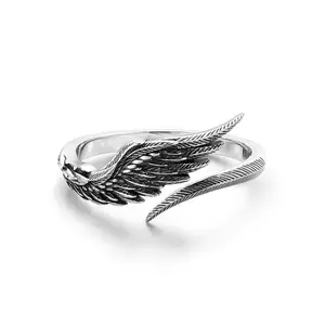 Retro angel wing ring trendy couple ring men and women same style feather wing plain ring gift