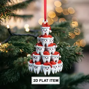 2D Flat Tooth Christmas Tree Ornament, Christmas Dentist Ornament, Dental Assistant Gift, Dental Hygiene Ornament, Dental Assistant Ornament