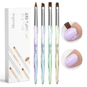 MelodySusie 4Pcs Nail Art Clean Up Brushes,Flat/Oval/Angled/Carved Gel Nail Brushes,For Nail Art Design Painting DIY and Cleaning Mistake on the Cuticles Or Gel Application