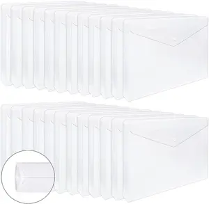 EOOUT 24Pcs Clear Envelopes, Expandable Folders for Documents and Waterproof Folders with Snap Closure, A4 Size Letter Size, for School and Office Supplies