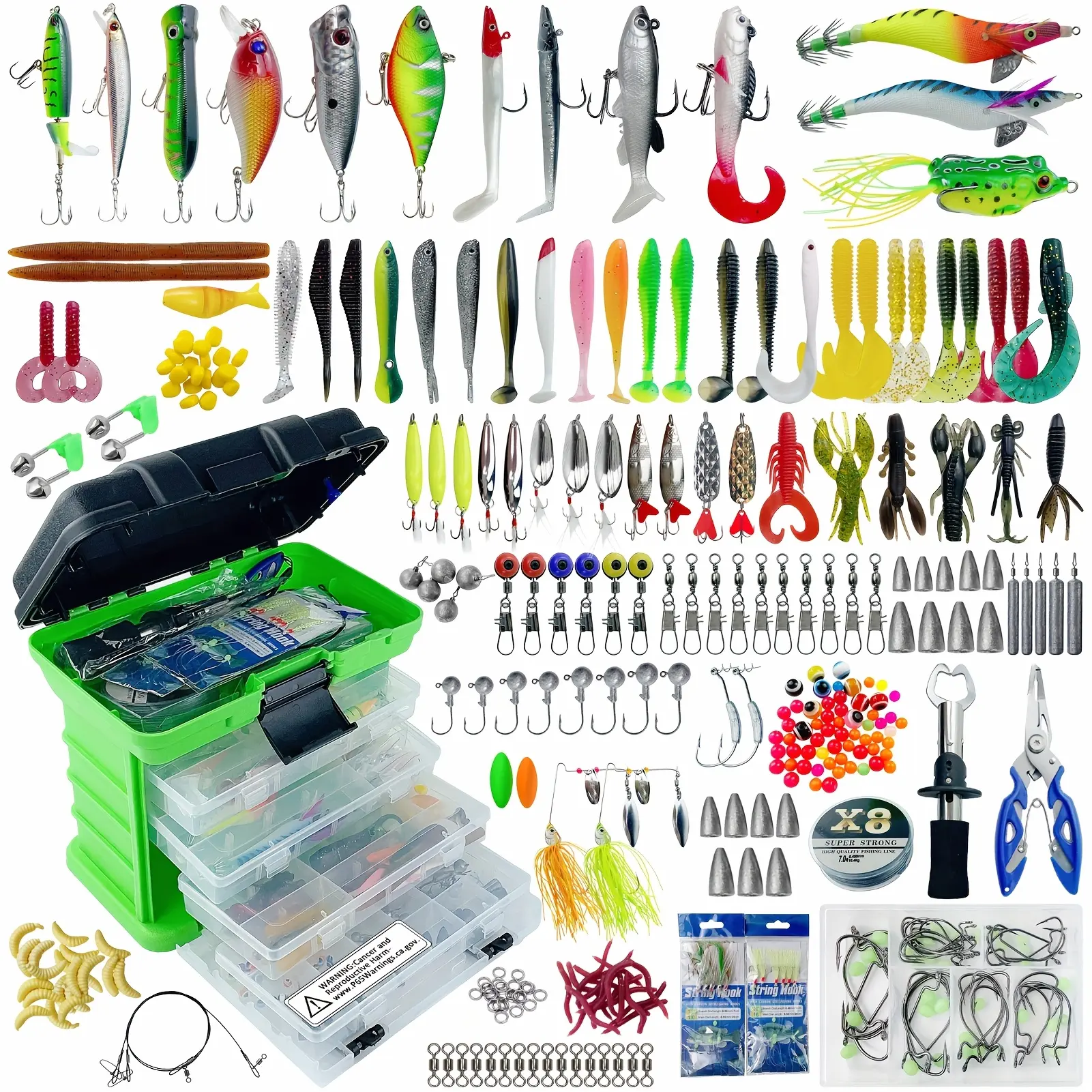 346pcs Fishing Lures Kit with Tackle Box Included Minnow, Crankbaits, Spinnerbaits, Bait Rigs, Spoons, Soft Baits, Jigs, Hooks, Weights Sinkers, Topwater Lures Freshwater Saltwater Fishing Gifts