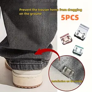 5pcs Invisible Trouser Hem Clips- Seam-Free Hidden Buckle Closure, Pants Hem Clip,Fix Long Pants,Prevents Dragging & Tripping, Durable Plastic - Easy Installation for Jeans & Trousers, Pant Waist Tightener, Trip Prevention Tool, Easy-To-Use