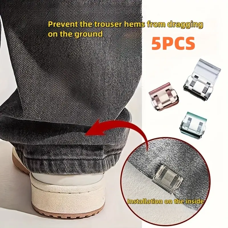 5pcs Invisible Trouser Hem Clips, Seam-Free Hidden Buckle Closure, Discreet Fastener, Pants Hem Clip, Fix Long Pants, Length Adjustment, Prevents Dragging & Tripping, Durable Plastic, Easy Installation for Jeans & Trousers