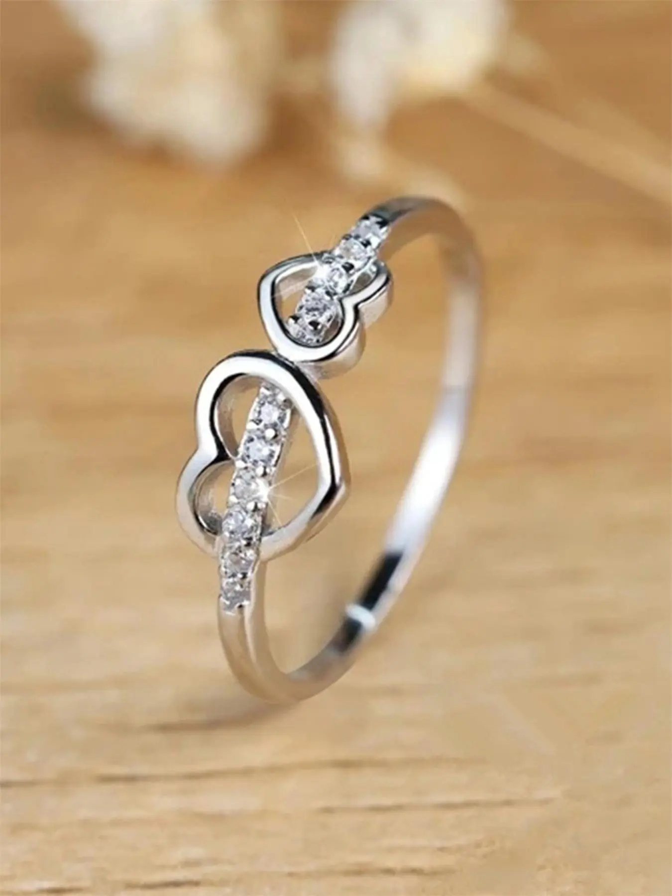 Heart Shaped Artificial Zircon Decor Ring, Interlocked Stackable Rings, Stackable Band Ring, Fashion Accessories for Women, Trendy All-match & Exquisite Jewelry for Birthday Gift