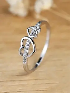 Heart Shaped Artificial Zircon Decor Ring, Interlocked Stackable Rings, Fashion Accessories for Women, Trendy All-match & Exquisite Jewelry for Birthday Gift