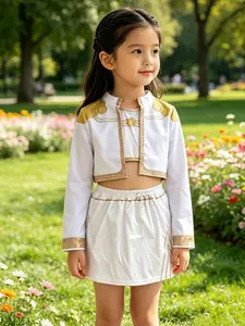 Girls' Three-Piece Performance, Long Sleeve Sweatshirt, Floral Skirt, Unique Fringe Details, Perfect for Halloween & Parties, Costume Outfit