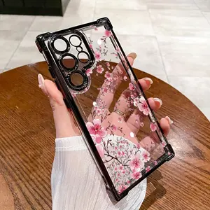 Pink Plum Blossom High quality protective phone cases, enhanced protection for the four corners of the phone, for SamSung for Galaxy S24/S23/S22/A55/A54/Note 20/Note 10 and other series, transparent, shock absorbing, anti slip, lightweight Cover Protector