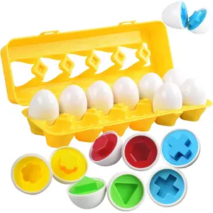Matching Eggs Toys Christmas Stocking Stuffers Color & Shape Recognition, Easter Eggs Toys for Baby Easter Travel Bingo Game, Sensory Early Learning Fine Motor Skills for Year Old Kids(Yellow)