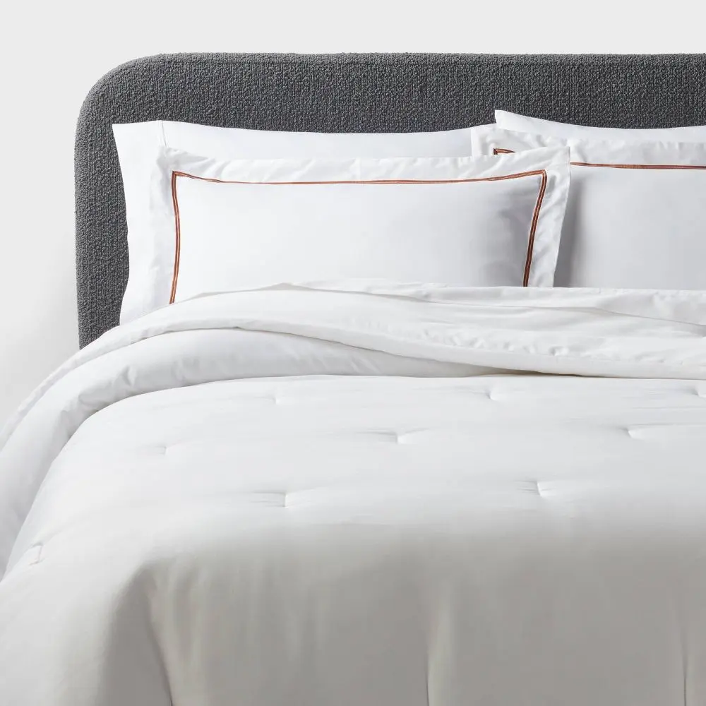 Threshold 3pc King Luxe Embroidered Border Comforter and Sham Set, White/Caramel - Comfy, Embroidered, Decorative Bedding Set for Home, Bedroom Use, Comfy Bedding Set, Embroidered Bed Set