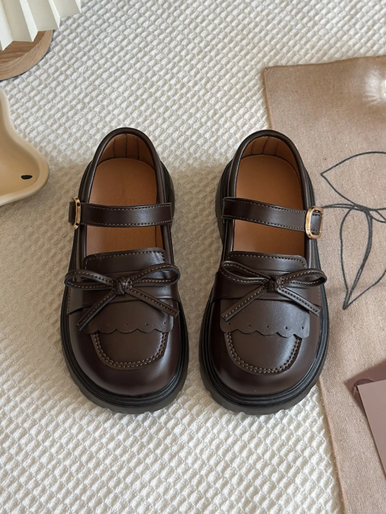 4 Pairs Bow Mary Jane Flat Shoes, Vintage School Style, Adjustable Buckle, Thick Sole, Rubber, Comfortable, Perfect for Daily Wear