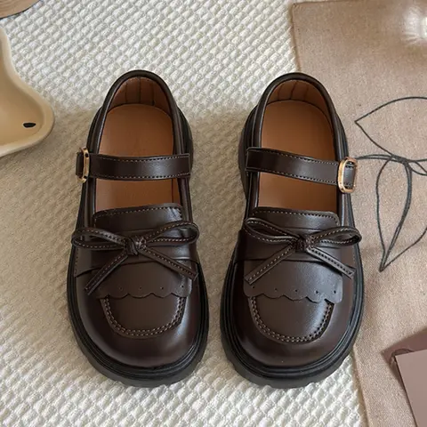 Bow Mary Jane Flat Shoes, Adjustable Mary Janes, Vintage School Style, Adjustable Buckle, Thick Rubber Sole, Comfortable, Perfect for Daily Wear