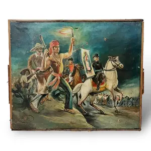 Antique 1800's Mexican American War Oil on Canvas Painting 20" x 25"