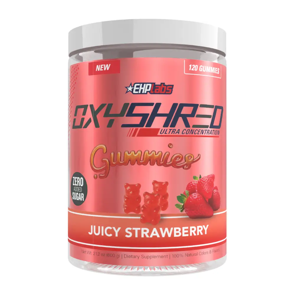 EHPlabs OxyShred Gummies 120ct Juicy Strawberry Pre Workout Gummy Zero Added Sugar L Carnitine & Natural Caffeine On The Go Energy - Healthcare