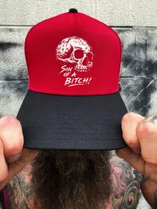 SON B*TCH RED BLACK CURVED TRUCKER HAT