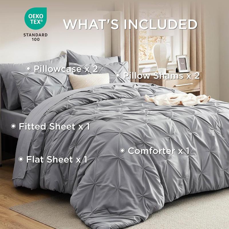 7 PCS-Bedsure Soft  Pintuck Messy Bedding Sets - Multi-Color,Cloud-like,Ultra-Soft,Machine Washable,Luxury Bedroom Decor Accessories,Breathable,All-Season King Size Comforter Sets,Hotel Quality, Restful Sleep, Geometric Pattern