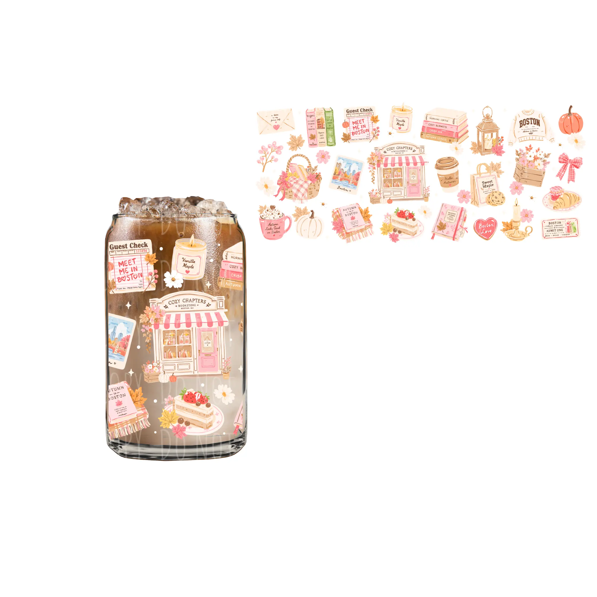 Boston (DOUBLE SIDED) UVDTF 16oz cup wrap