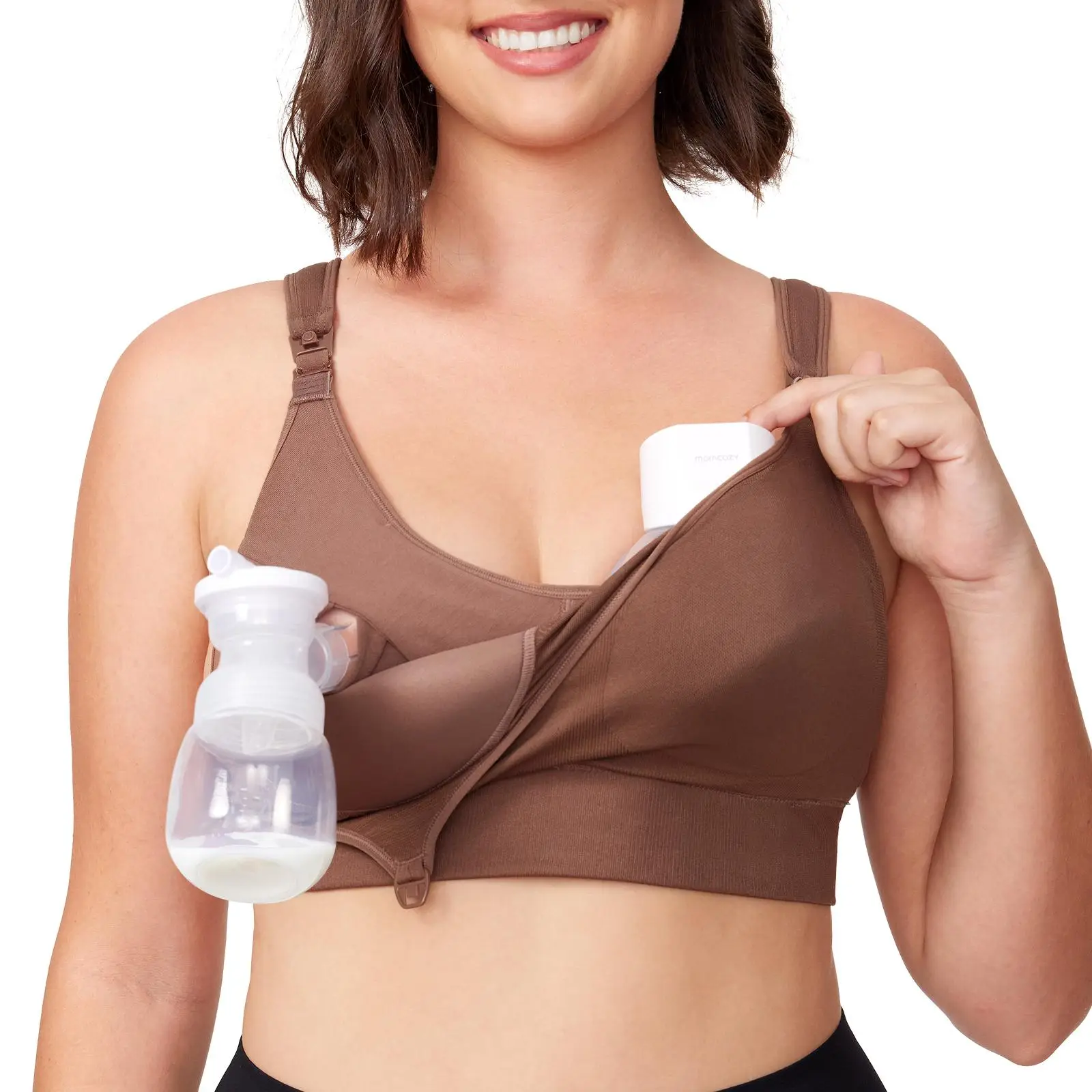 Momcozy Lycra Pumping Bra Hands Free, HF055 Fixed Padding Pump Bra for Enhanced Shape, Comfort Support Pumping & Nursing Bra in One maternity undies