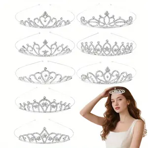 Pack Of 8 Decorative Princess Dazzling Rhinestone Silver Metal Tiara Crown Headbands Wedding Birthday Party Prom Headpieces for Brides Bridesmaids Women