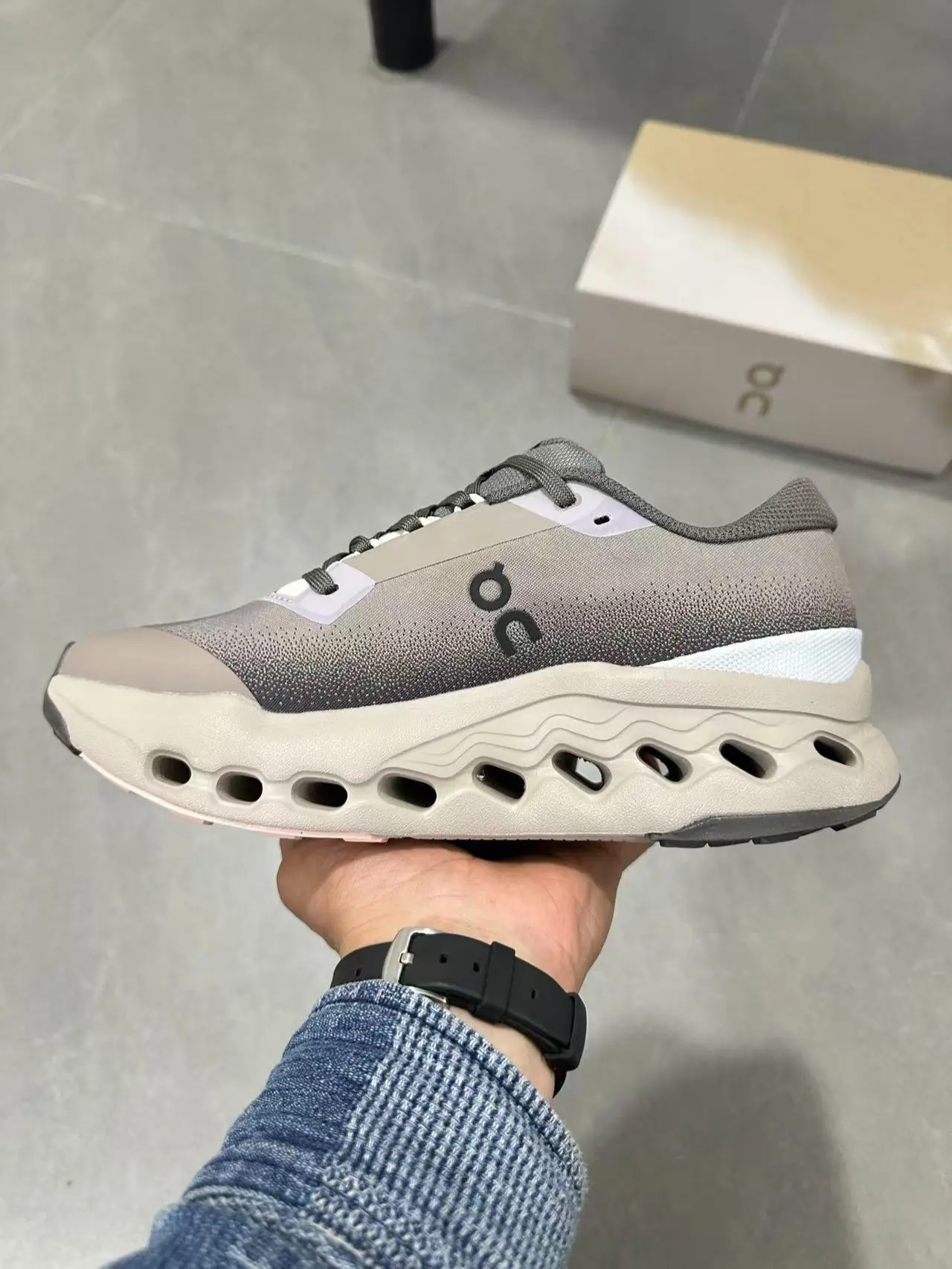 Gray Pink Gradient Mesh Beige Hollow Cushion Sneakers Breathable Anti-slip Lightweight For Hiking Outdoor Walking