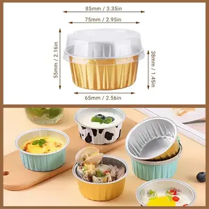 Pack Assorted Color Reusable Baking Pans 5oz Mini Cups with Lids for Cupcakes Muffins Pudding Cheesecake Snacks Parties Outdoor Events Bakeware