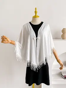 Women's Plain Fashionable Lace Scarf, Comfortable Layered Wear for Casual Formal Occasions, Large Size Sun Protection Shawl, Fringe Trim Shawl