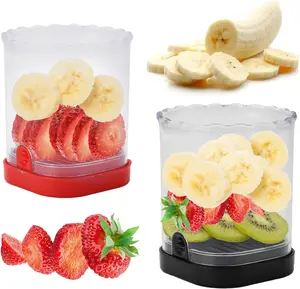 2 count Fruit Slicer Cup, Strawberry  Slicer Cup, Banana Egg Slicers Detachable Fruit with Push Plate, Strawberry  Kitchen Gadget (Black & Red)