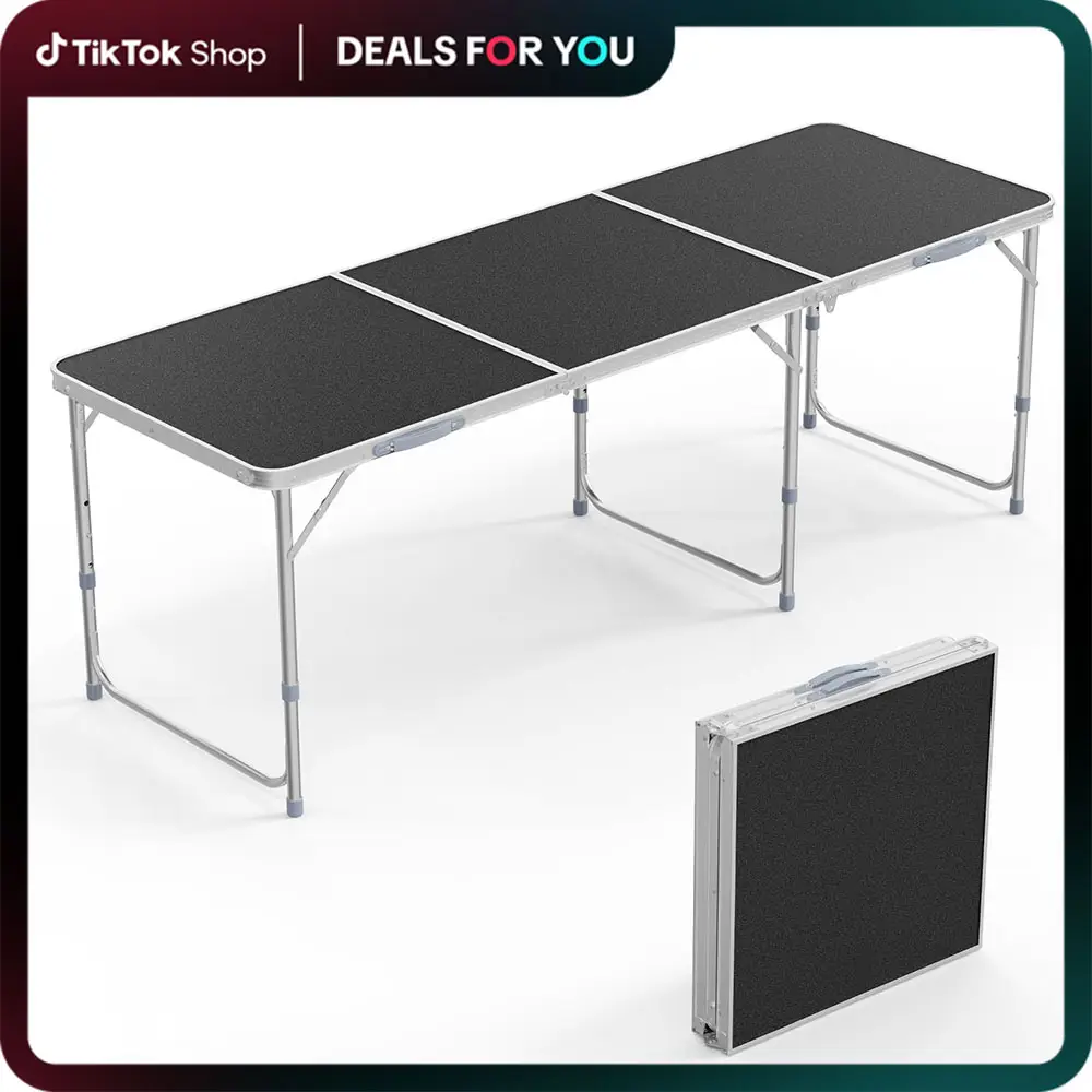 6ft Folding Camping Table with Carry Handle,Portable Utility Table Multipurpose for Party Picnic Tailgating Outdoor Patio Garden Indoor Kitchen