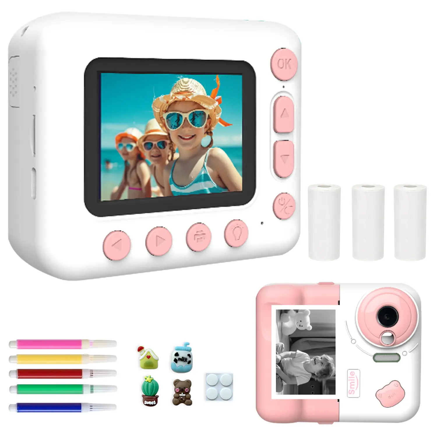 Instant Print Kids Camera with 3 Rolls Photo Paper & DIY Color Pens, 1080P HD Video Cam, Children's Instant Photography Toys, Perfect Gift for Ages 3-12 Boys Girls