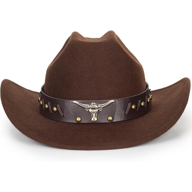 Western Felt Cowboy Cowgirl Hat - Wide Brim Panama Jazz Fedora Hat with Floral Engraved Buckle Belt Decoration 22.4" to 22.8"
