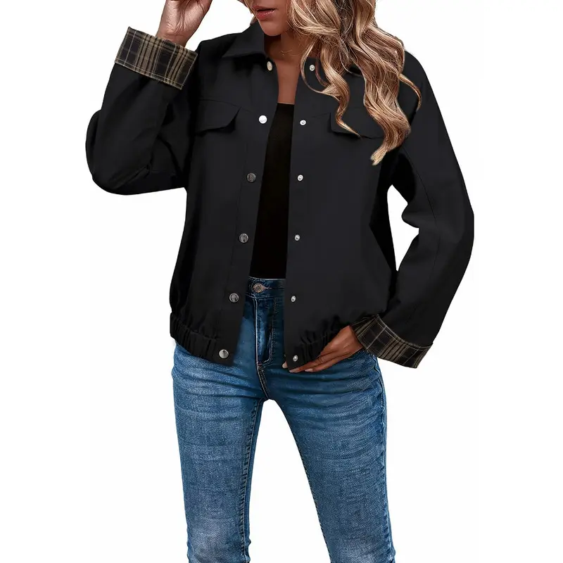 Dokotoo Jackets for Women Oversized Fashion Snap Button Color Blocked Sleeves Fall Casual Coats