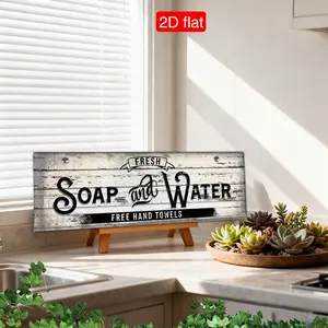 Vintage Bathroom Sign, Fresh Soap & Water Wood Wall Art, Bath Room Decor, Year-Round Home Gift Decoration, Wooden Home Sign, Bathroom Decorations (5.9x15.7 Inches)