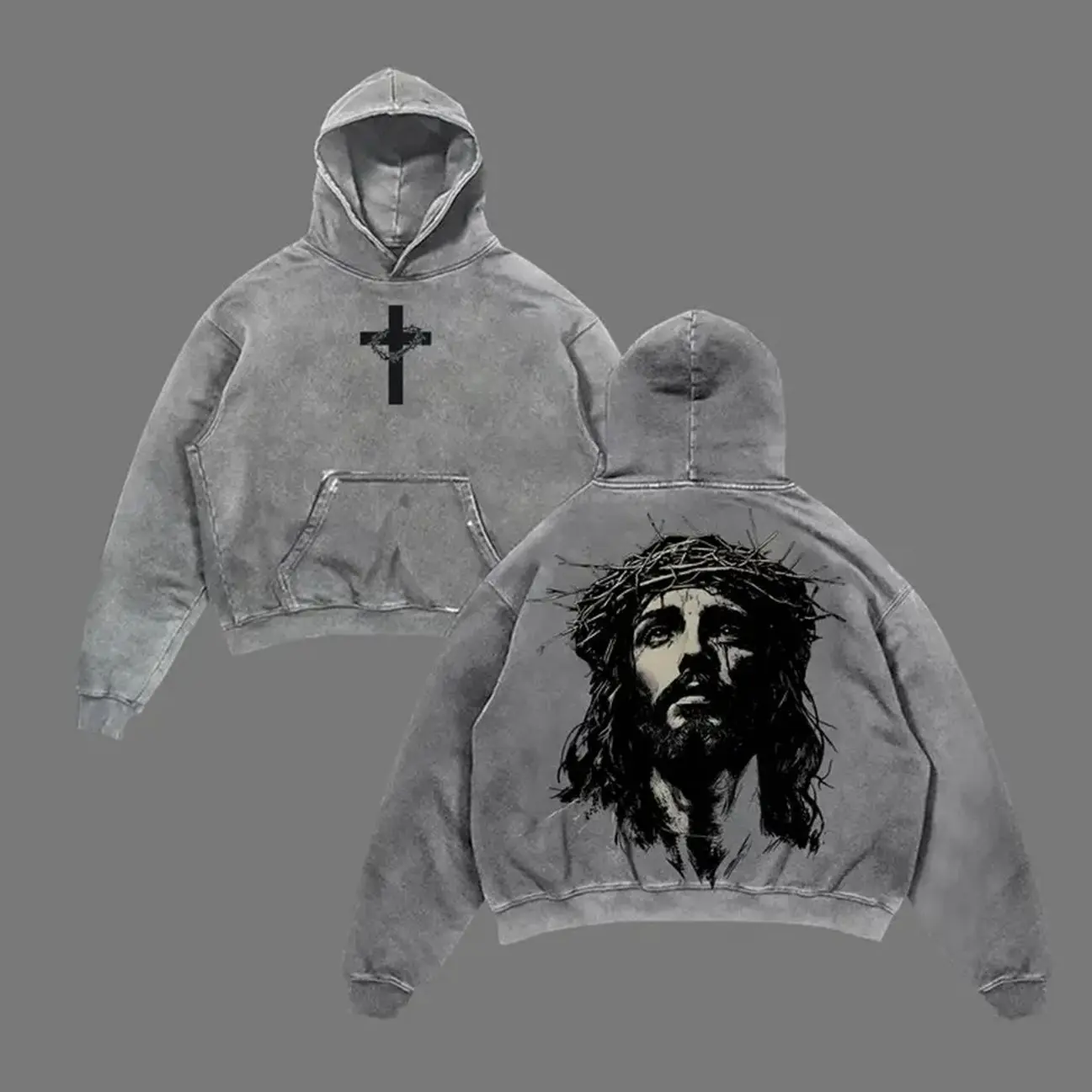 Jesus Crown of Thorns Hoodie Washed, God Apparel Tee, Easter Hoodie, Jesus Hoodie, Easter Streetwear, Christian Apparel Graphic Hoodie, Gym Pump Cover HKT