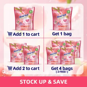 BloomWell Miss Peach Laundry Pods, 30 Pcs/Bag, Order 2 Get 4 bags, BUY 2 GET 2 EXTRA FREE, Fresh Peach Scent Detergent Pods, Long-Lasting Fragrance, Deep Cleaning, HE Compatible