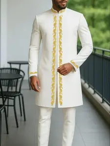 Men's Elegant 2-Piece Suit Set, Long Sleeve Stand Collar Jacket & Elastic Waist Drawstring Pants, Formal Party Wedding Birthday, Formal Wear