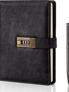 Diary with Lock A5 PU Leather Journal 240 Pages Password Protected Notebook with Vintage Lock, Pen & Gift Box for Secure Writing Experience