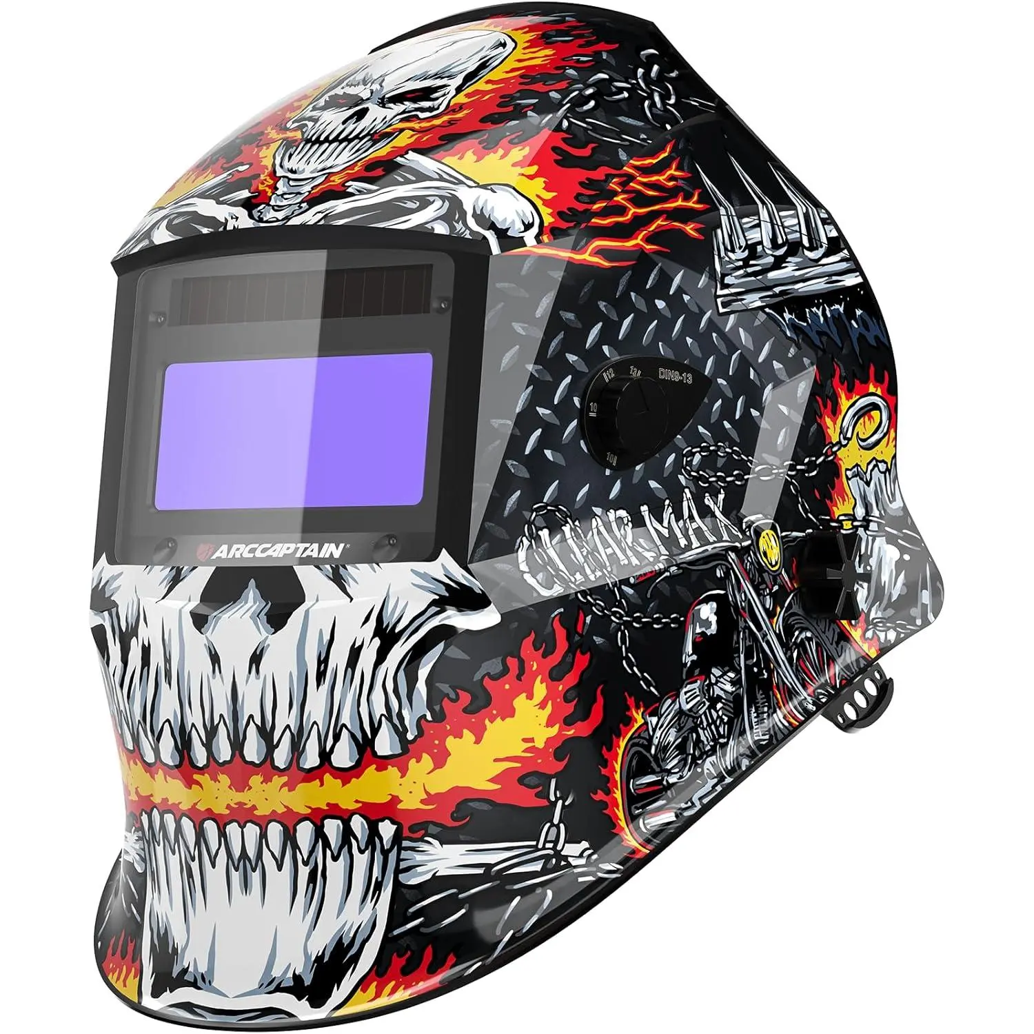 Faster Auto-Darkening Welding Helmet, 1/1/1/1 True Color HSH-S800 Skeleton Knight Hood, 4 Arc Sensors, 1/25000s Response Time, Solar Powered, Larger & Clearer Screen, Shock-Resistant, Wear-Resistant for Tig/Mig/Arc Welding
