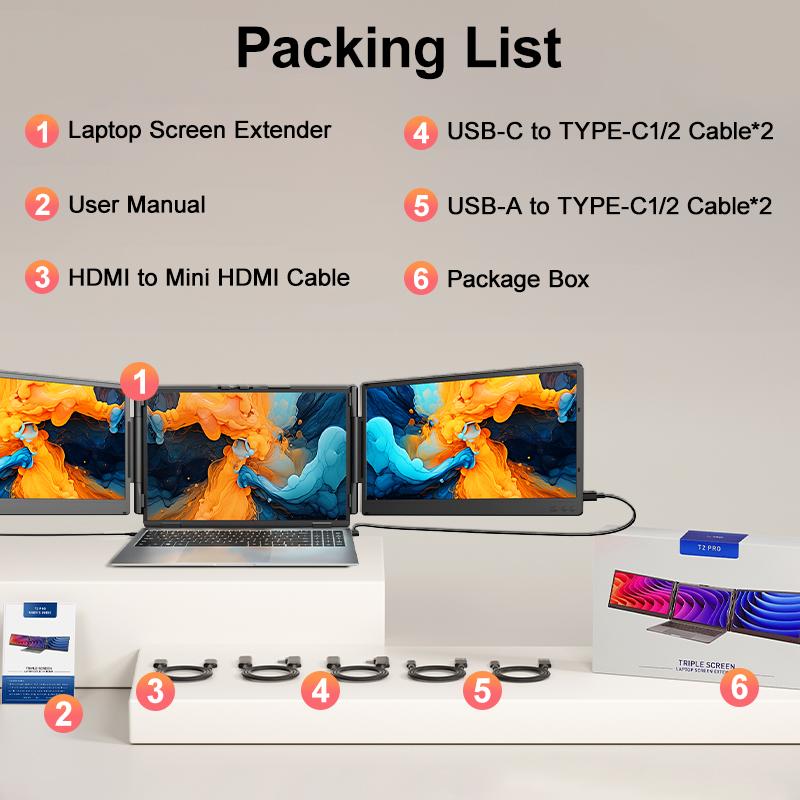 Cevaton 14" Dual Laptop Screen Extender, Laptop Monitor Extender for 13.3"-17" Laptops, Width-Adjustable Design, Plug & Play, Check Display & Dual-Screen Compatibility, 4.1 lbs