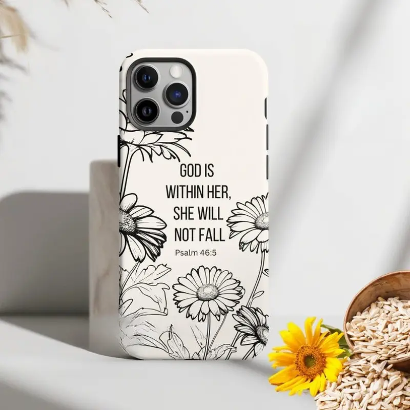 Psalm 46:5 Christian Floral Bible Verse Protective Durable Phone Case Cover, Religious Scripture Gift Accessory Casing for iPhone 17,16,15,14,13,12,11, Pro, Pro Max, Plus, Air