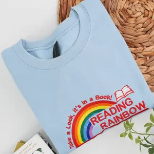 Women's Reading Rainbow Embroidered Sweatshirt, Book Lover Sweatshirt, Librarian Crewneck, Teacher Appreciation Crewneck, Gift For Teacher