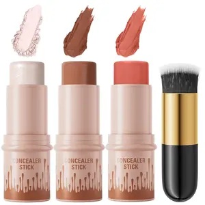 2026 new 3Pcs Cream Contour Sticks Kit, Highlighter Stick Blush Stick Cream Contour Kit Makeup Set with Brush,Face Brightens & Shades Contour Stick Waterproof for Women Girls