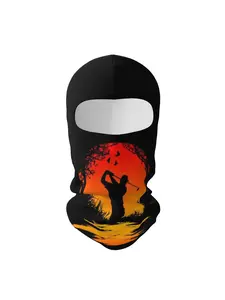1 piece Funny Dad Golf Sunset Golfer Silhouette Golfing Graphic Neck Gaiter Breathable Windproof Dust-Proof Full Face Mask. Suitable for sports such as hiking horseback riding shooting fishing Ideal also Halloween Day of the Dead