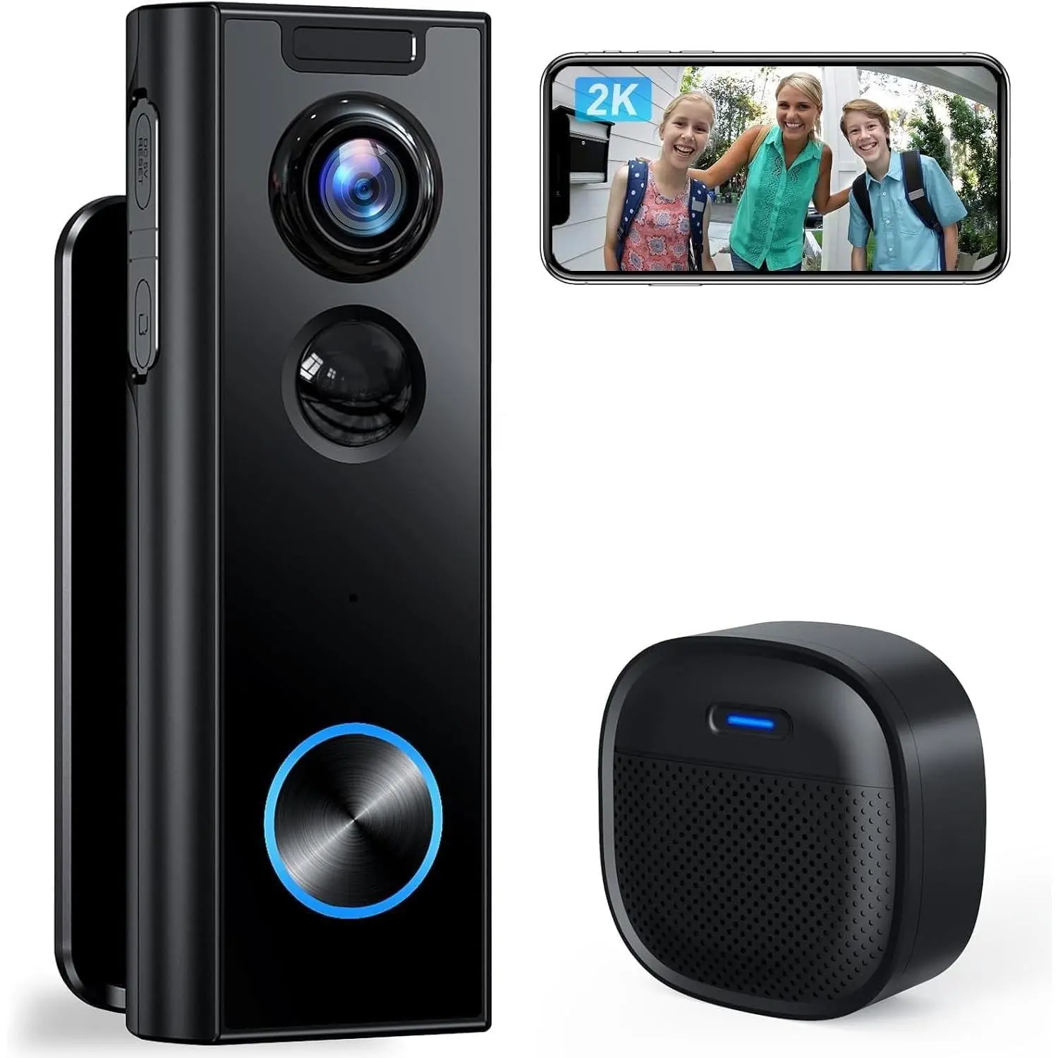 Doorbell Camera  No Subscription,  Video Doorbell with Chime, 2-way Audio,  Alert, Human Detection, Night Vision, 2.4G , Works with Alexa and  Assistant, Indoor Outdoor